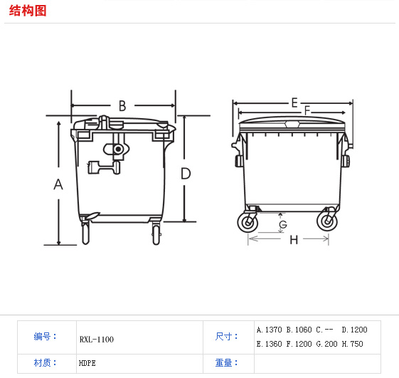 武汉1100升垃圾桶